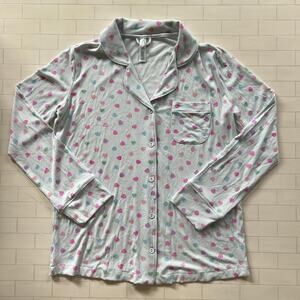 NWOT SKIMS Soft Lounge Long Sleeve Sleep Top - Baby Blue with Heart Print - S